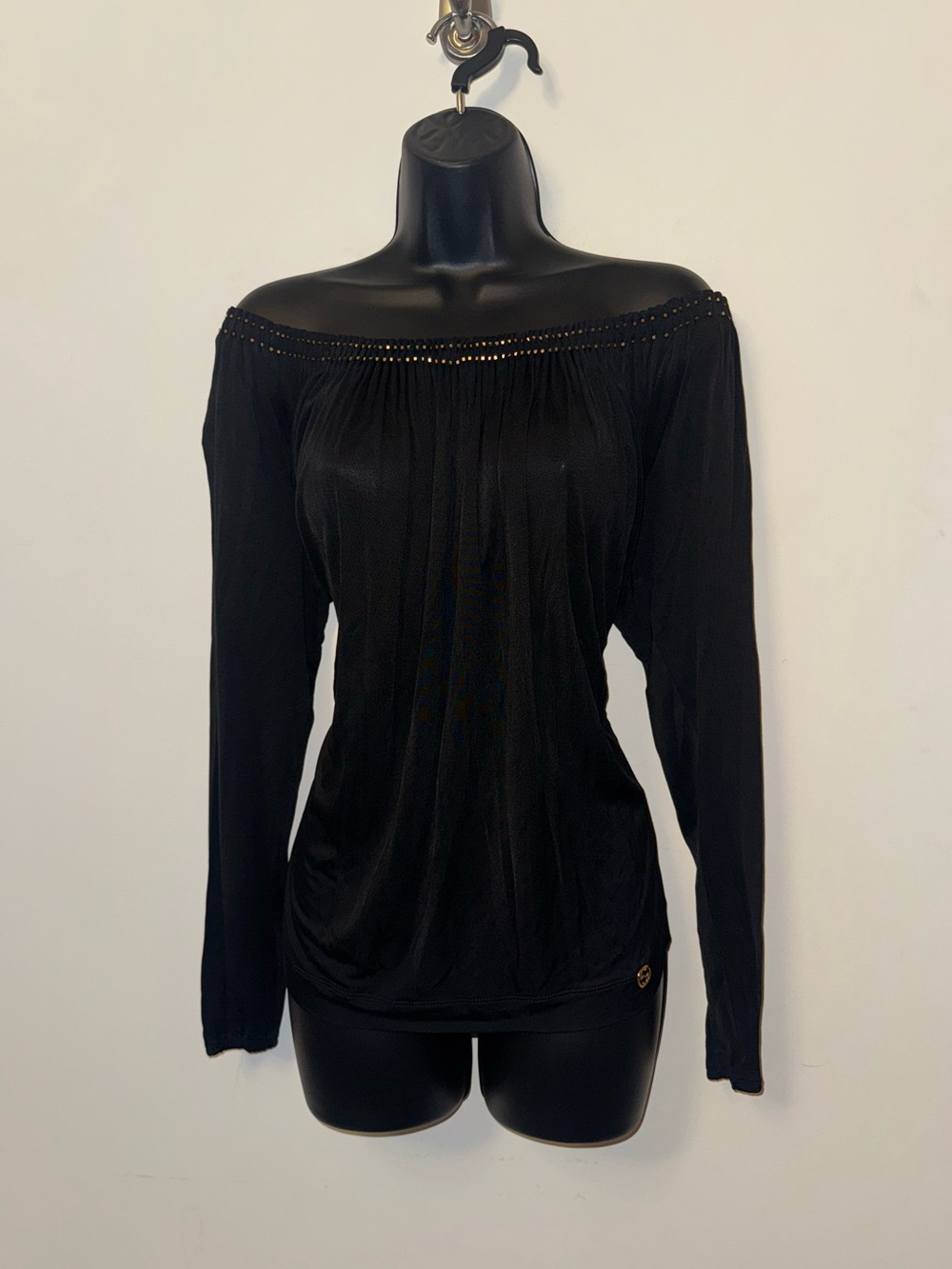 Gucci Vintage Black & Off-Shoulder Gold Studded Top